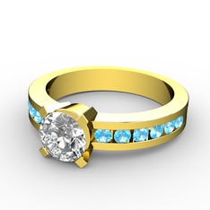 Verena Tektaş Yüzük - Beyaz zirkon ve akuamarin 14 ayar altın yüzük #1b5mou