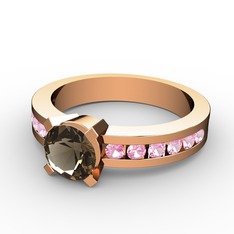 Verena Tektaş Yüzük - Dumanlı kuvars ve pembe kuvars 14 ayar rose altın yüzük #1brxik7