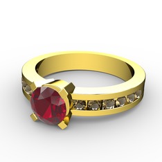 Verena Tektaş Yüzük - Garnet ve dumanlı kuvars 18 ayar altın yüzük #1bv5x4l