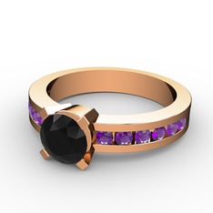 Verena Tektaş Yüzük - Siyah zirkon ve ametist 925 ayar rose altın kaplama gümüş yüzük #1byomae