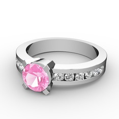 Verena Tektaş Yüzük - Pembe kuvars ve pırlanta 925 ayar gümüş yüzük (0.432 karat) #1csund1