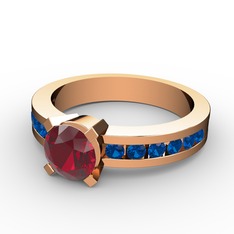 Garnet ve lab safir 8 ayar rose altın yüzük