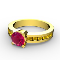 Verena Tektaş Yüzük - Rodolit garnet ve sitrin 14 ayar altın yüzük #1dso5ex