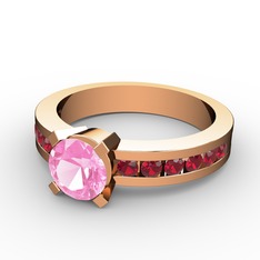 Pembe kuvars ve garnet 14 ayar rose altın yüzük