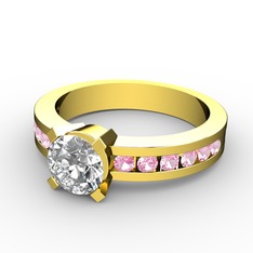 Pırlanta ve pembe kuvars 925 ayar altın kaplama gümüş yüzük (0.92 karat)