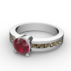 Garnet ve dumanlı kuvars 925 ayar gümüş yüzük