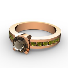 Dumanlı kuvars ve peridot 8 ayar rose altın yüzük
