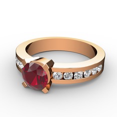 Garnet ve pırlanta 18 ayar rose altın yüzük (0.432 karat)