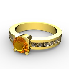 Verena Tektaş Yüzük - Sitrin ve dumanlı kuvars 8 ayar altın yüzük #1ez26ns