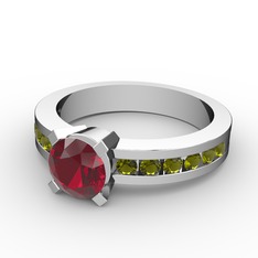 Verena Tektaş Yüzük - Garnet ve peridot 18 ayar beyaz altın yüzük #1f8445l