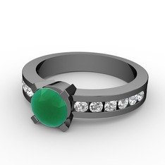 Verena Tektaş Yüzük - Kök zümrüt ve beyaz zirkon 925 ayar siyah rodyum kaplama gümüş yüzük #1g9lic8