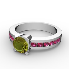 Verena Tektaş Yüzük - Peridot ve rodolit garnet 8 ayar beyaz altın yüzük #1gkc44s