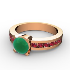 Kök zümrüt ve garnet 14 ayar rose altın yüzük