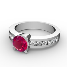 Rodolit garnet ve beyaz zirkon 18 ayar beyaz altın yüzük