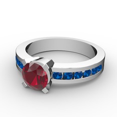 Garnet ve lab safir 8 ayar beyaz altın yüzük