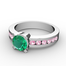 Verena Tektaş Yüzük - Yeşil kuvars ve pembe kuvars 8 ayar beyaz altın yüzük #1ivtm5r