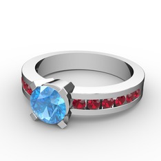 Verena Tektaş Yüzük - Akuamarin ve garnet 14 ayar beyaz altın yüzük #1j1llr1