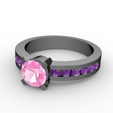 Verena Tektaş Yüzük - Pembe kuvars ve ametist 925 ayar siyah rodyum kaplama gümüş yüzük #1jffg3r