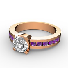 Verena Tektaş Yüzük - Swarovski ve ametist 14 ayar rose altın yüzük #1jz0l45