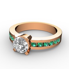 Beyaz zirkon ve yeşil kuvars 14 ayar rose altın yüzük