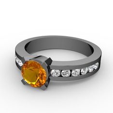 Verena Tektaş Yüzük - Sitrin ve pırlanta 925 ayar siyah rodyum kaplama gümüş yüzük (0.432 karat) #1kpv7c6