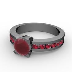 Kök yakut ve garnet 925 ayar siyah rodyum kaplama gümüş yüzük