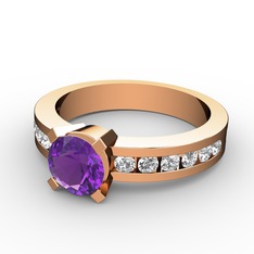 Verena Tektaş Yüzük - Ametist ve swarovski 18 ayar rose altın yüzük #1kqf1d7