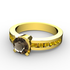 Verena Tektaş Yüzük - Dumanlı kuvars ve sitrin 14 ayar altın yüzük #1kzmvoj