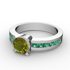 Peridot ve yeşil kuvars 8 ayar beyaz altın yüzük