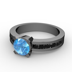 Verena Tektaş Yüzük - Akuamarin ve siyah zirkon 925 ayar siyah rodyum kaplama gümüş yüzük #1l44ryd