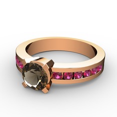 Dumanlı kuvars ve rodolit garnet 8 ayar rose altın yüzük