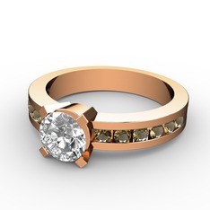 Verena Tektaş Yüzük - Beyaz zirkon ve dumanlı kuvars 14 ayar rose altın yüzük #1mfnl8
