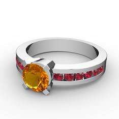 Sitrin ve garnet 14 ayar beyaz altın yüzük