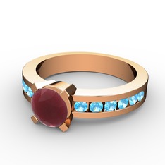 Verena Tektaş Yüzük - Kök yakut ve akuamarin 925 ayar rose altın kaplama gümüş yüzük #1mrur2b