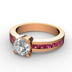 Beyaz zirkon ve rodolit garnet 14 ayar rose altın yüzük