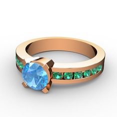 Akuamarin ve yeşil kuvars 14 ayar rose altın yüzük