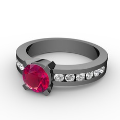 Rodolit garnet ve swarovski 925 ayar siyah rodyum kaplama gümüş yüzük