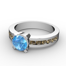 Verena Tektaş Yüzük - Akuamarin ve dumanlı kuvars 925 ayar gümüş yüzük #1nu4x75
