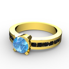 Verena Tektaş Yüzük - Akuamarin ve siyah zirkon 925 ayar altın kaplama gümüş yüzük #1oiidpy