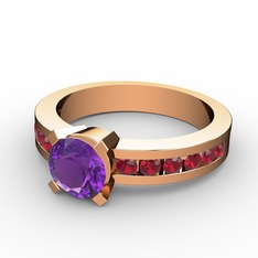 Ametist ve garnet 18 ayar rose altın yüzük
