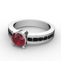 Garnet ve siyah zirkon 14 ayar beyaz altın yüzük