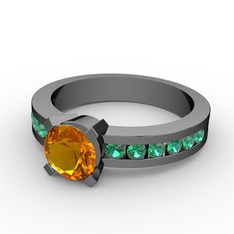 Sitrin ve yeşil kuvars 925 ayar siyah rodyum kaplama gümüş yüzük