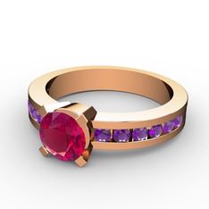 Rodolit garnet ve ametist 8 ayar rose altın yüzük