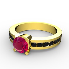 Rodolit garnet ve siyah zirkon 8 ayar altın yüzük