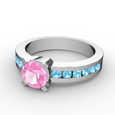 Verena Tektaş Yüzük - Pembe kuvars ve akuamarin 8 ayar beyaz altın yüzük #1v2z8jk