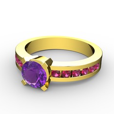 Ametist ve rodolit garnet 18 ayar altın yüzük