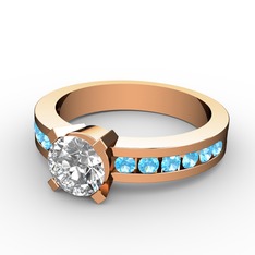 Verena Tektaş Yüzük - Pırlanta ve akuamarin 18 ayar rose altın yüzük (0.92 karat) #1vsyoce