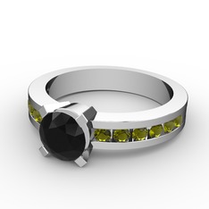 Siyah zirkon ve peridot 925 ayar gümüş yüzük