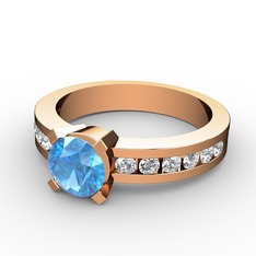 Akuamarin ve pırlanta 14 ayar rose altın yüzük (0.432 karat)