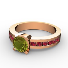 Peridot ve garnet 925 ayar rose altın kaplama gümüş yüzük